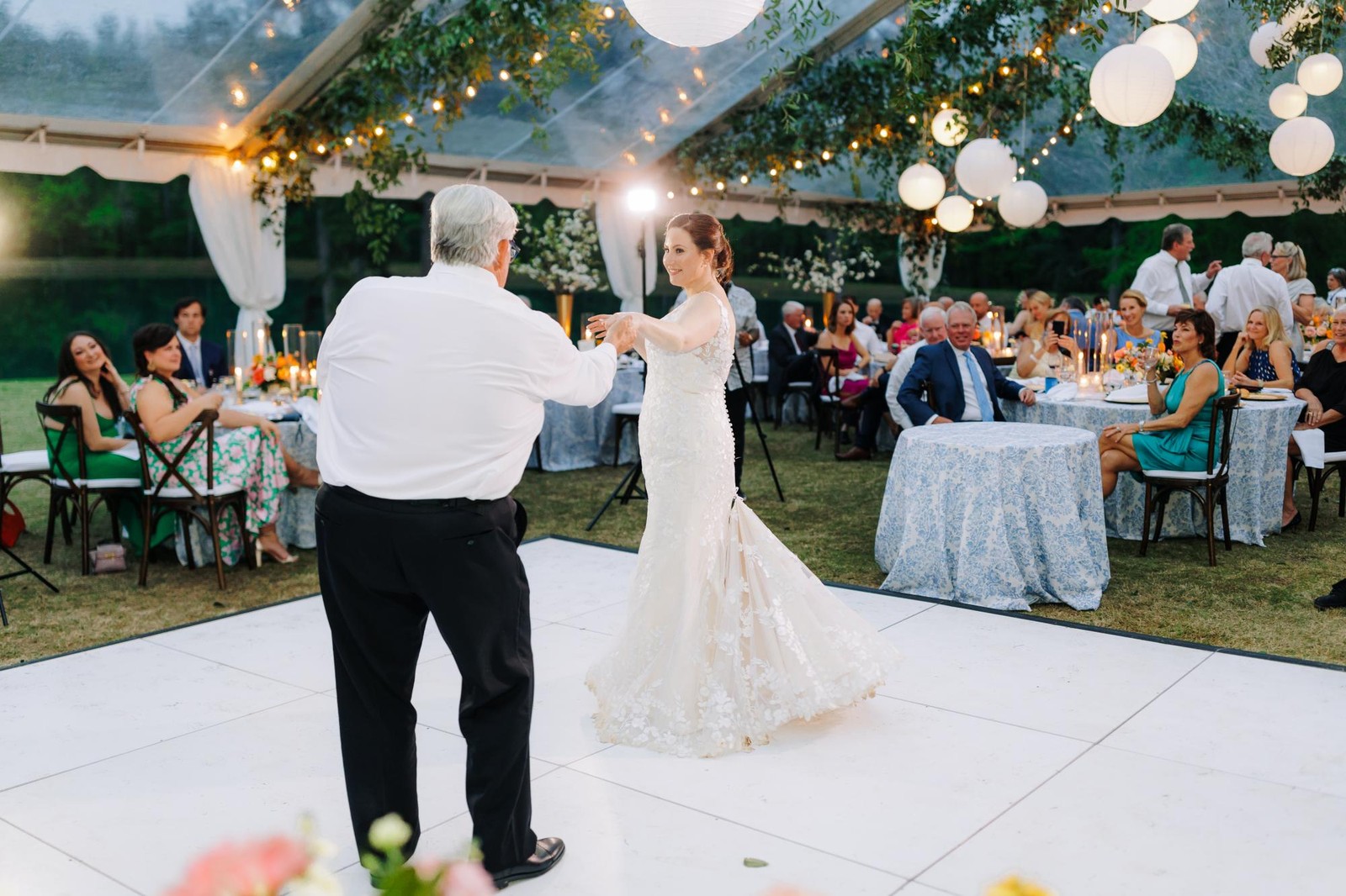 Solid black and white dance floor set up at a Phoenix wedding reception