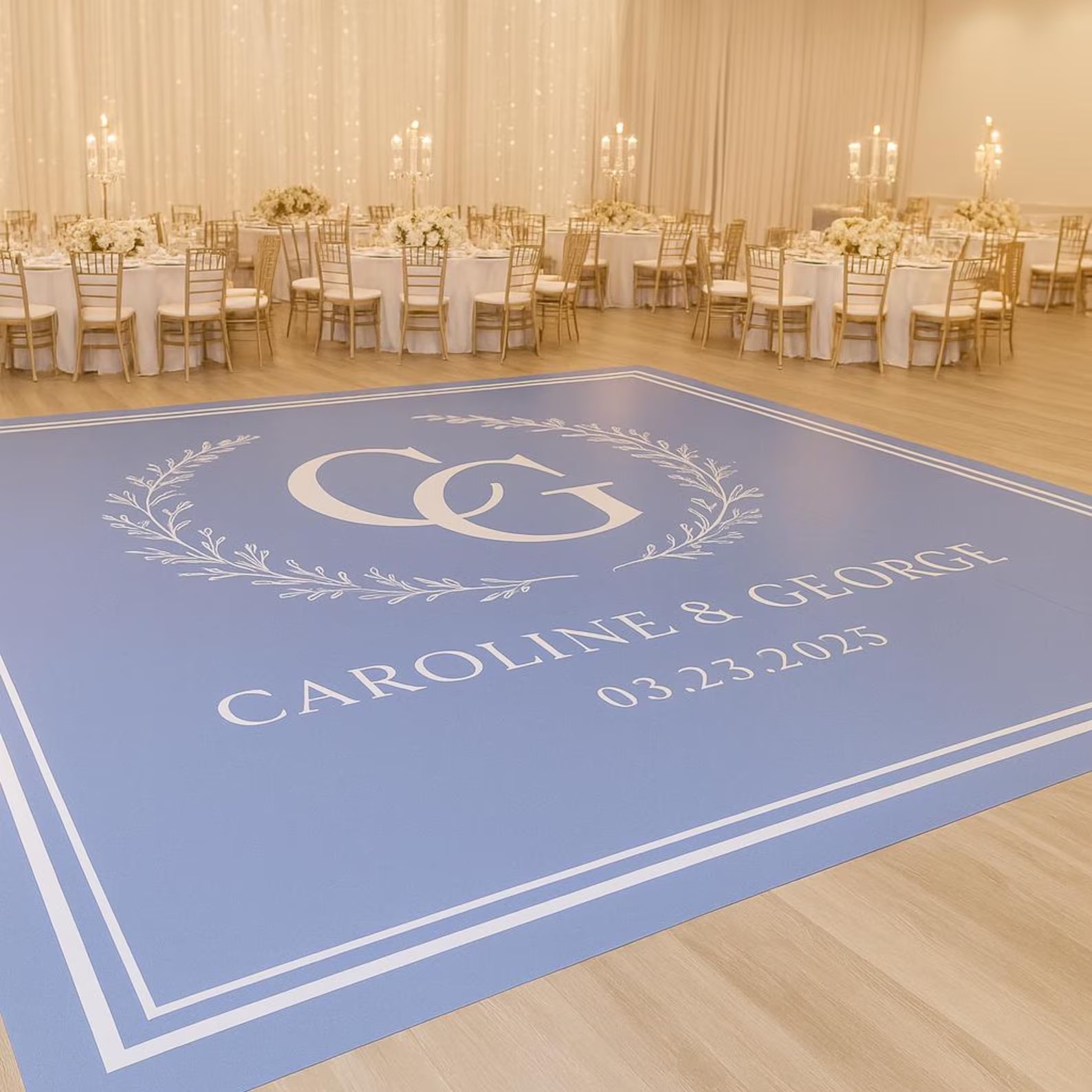 Couple's first dance on a checkerboard patterned dance floor under a tent at a Phoenix reception